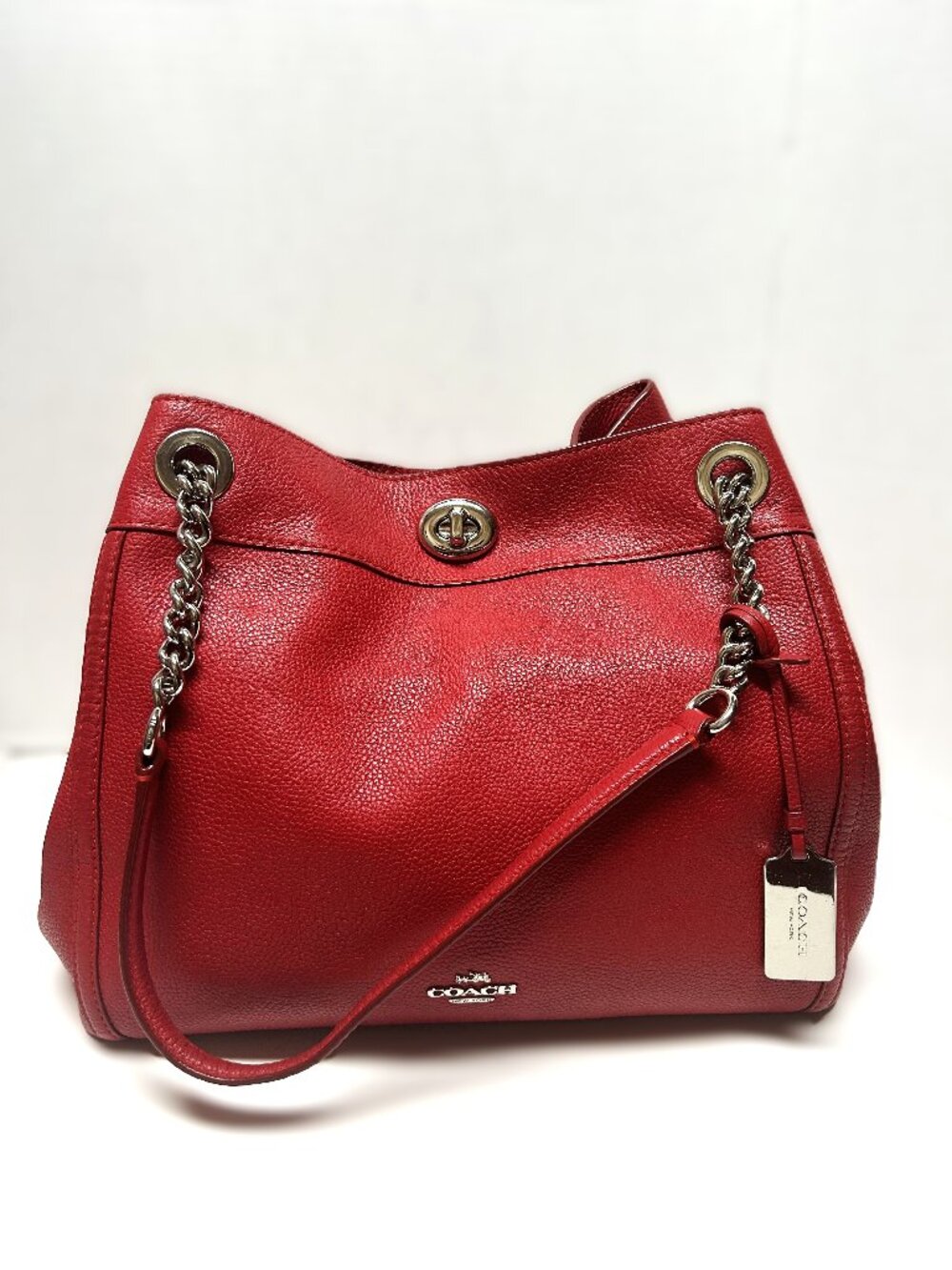 Red Leather Coach Bag with Silver hardware